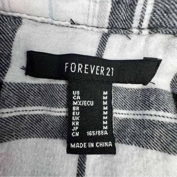 Forever 21 Flannel Cropped Plaid Shirt 100% Cotton Long Sleeve SZ M - Picture 11 of 13